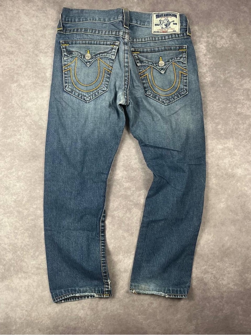 [342] True Religion Jeans Mens 32 Ricky Straight Leg Denim Distressed Ripped